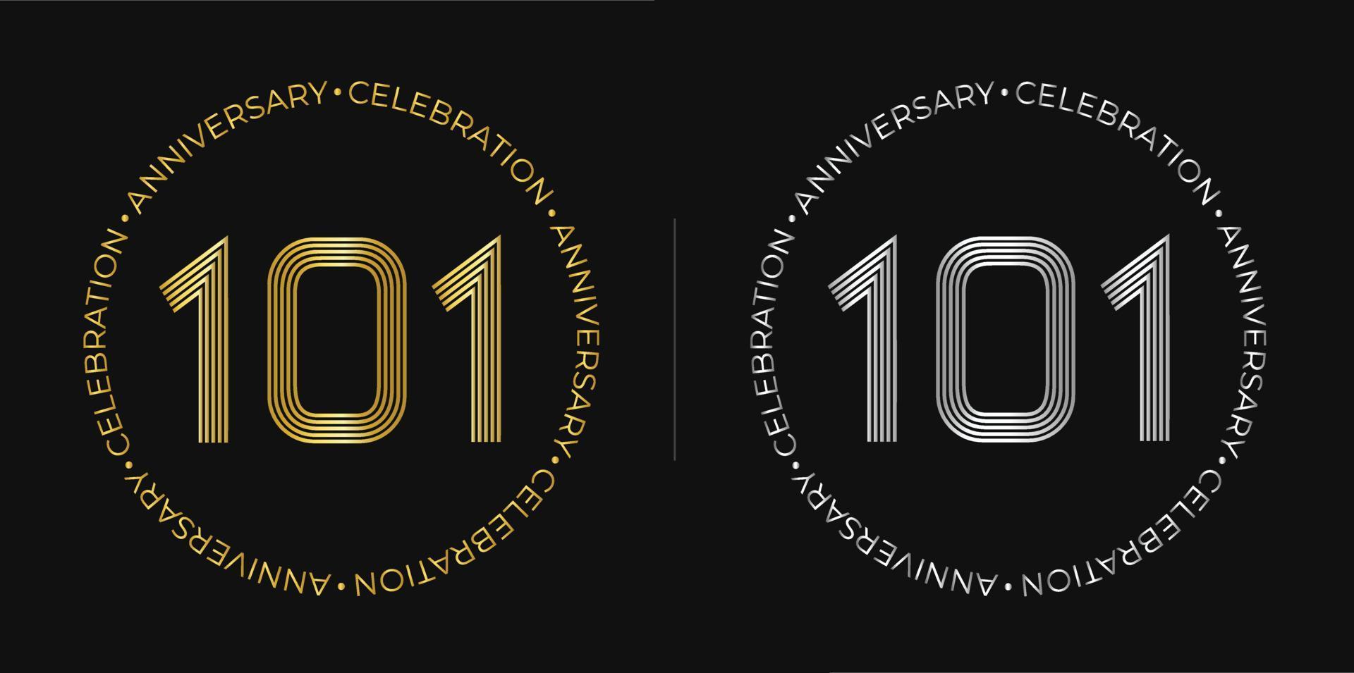 101th compleanno. uno centinaio uno anni anniversario celebrazione bandiera nel d'oro e argento colori. circolare logo con originale numeri design nel elegante Linee. vettore