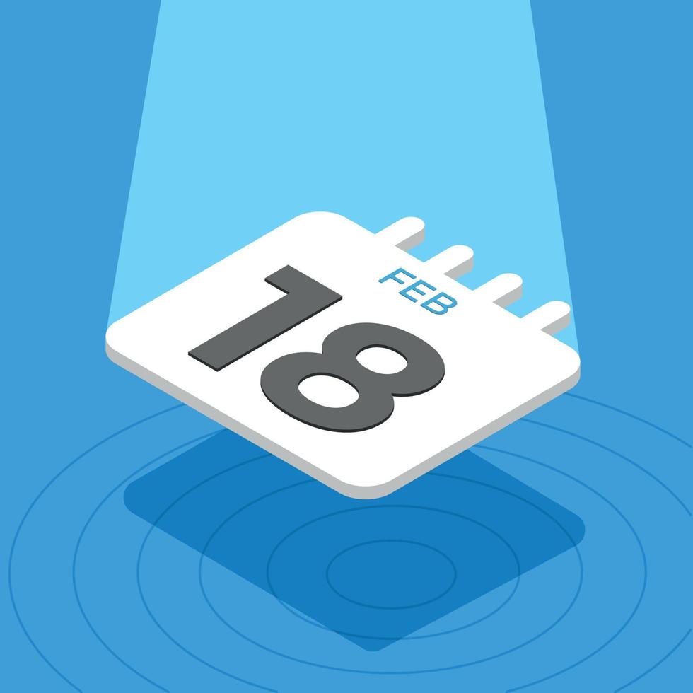 febbraio 18 - 3d calendario galleggiante con riflettore su blu sfondo vettore