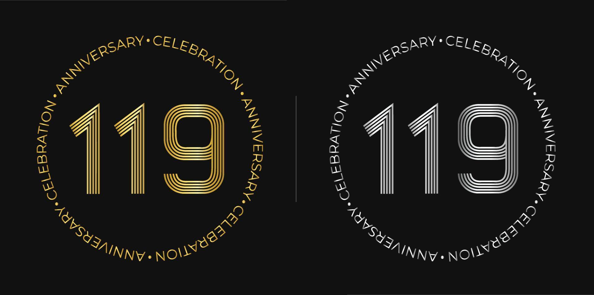 119° compleanno. uno centinaio e diciannove diciassette anni anniversario celebrazione bandiera nel d'oro e argento colori. circolare logo con originale numeri design nel elegante Linee. vettore