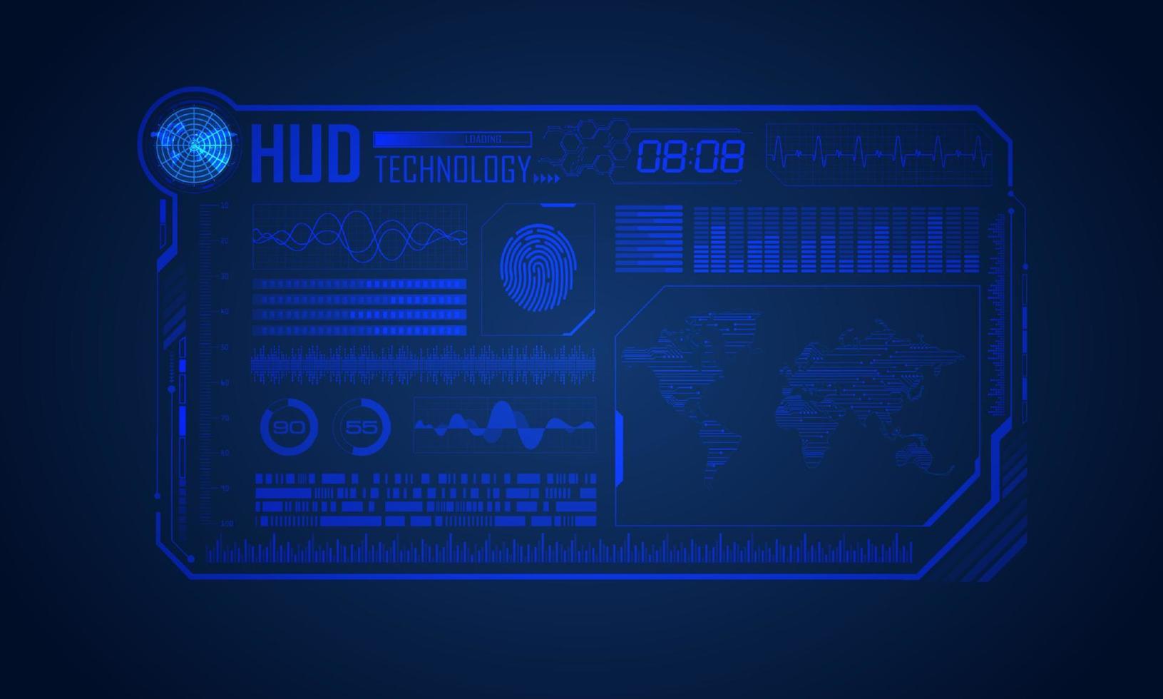 blu moderno hud tecnologia schermo sfondo con mondo carta geografica vettore