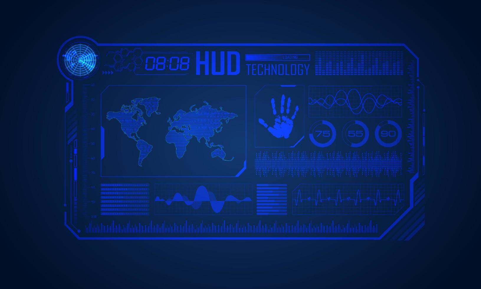 blu moderno hud tecnologia schermo sfondo con mondo carta geografica vettore