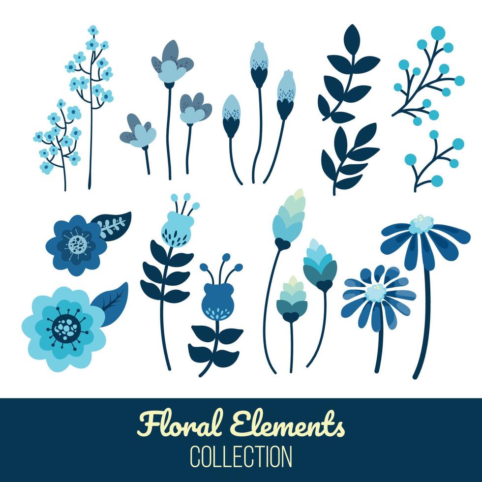 blu floreale elementi collezione vettore