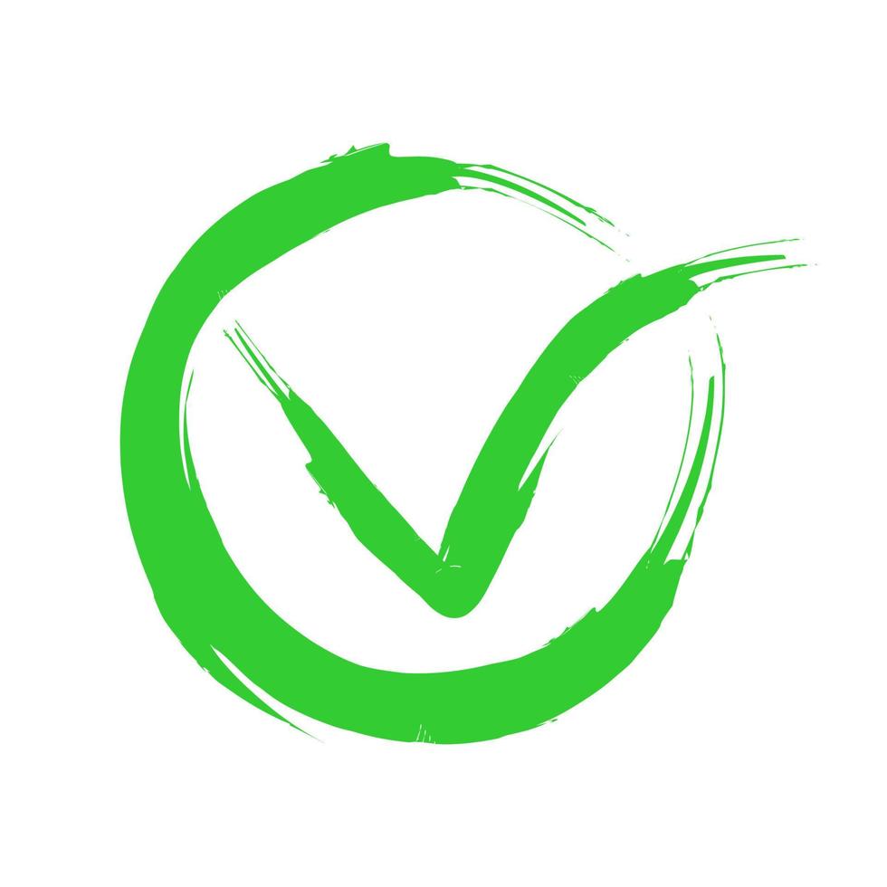 mano disegno segno di spunta cartello logo simbolo, verde dai un'occhiata marchio cerchio design vettore illustrazione