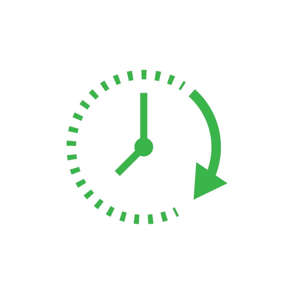 eps10 verde vettore passaggio di tempo astratto icona o logo isolato su bianca sfondo. orologio o orologio schema simbolo nel un' semplice piatto di moda moderno stile per il tuo sito web disegno, e mobile App