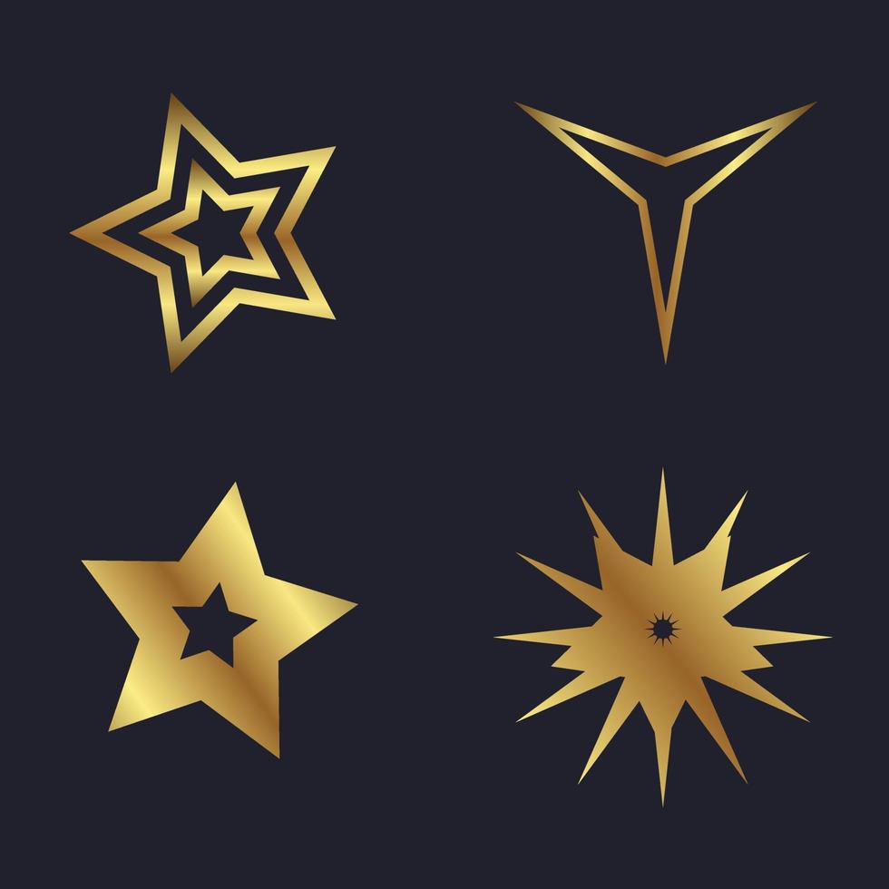 gruppo di d'oro stella leggero icone, premio stelle icone con solare leggero effetti simbolo, icona vettore disegni.
