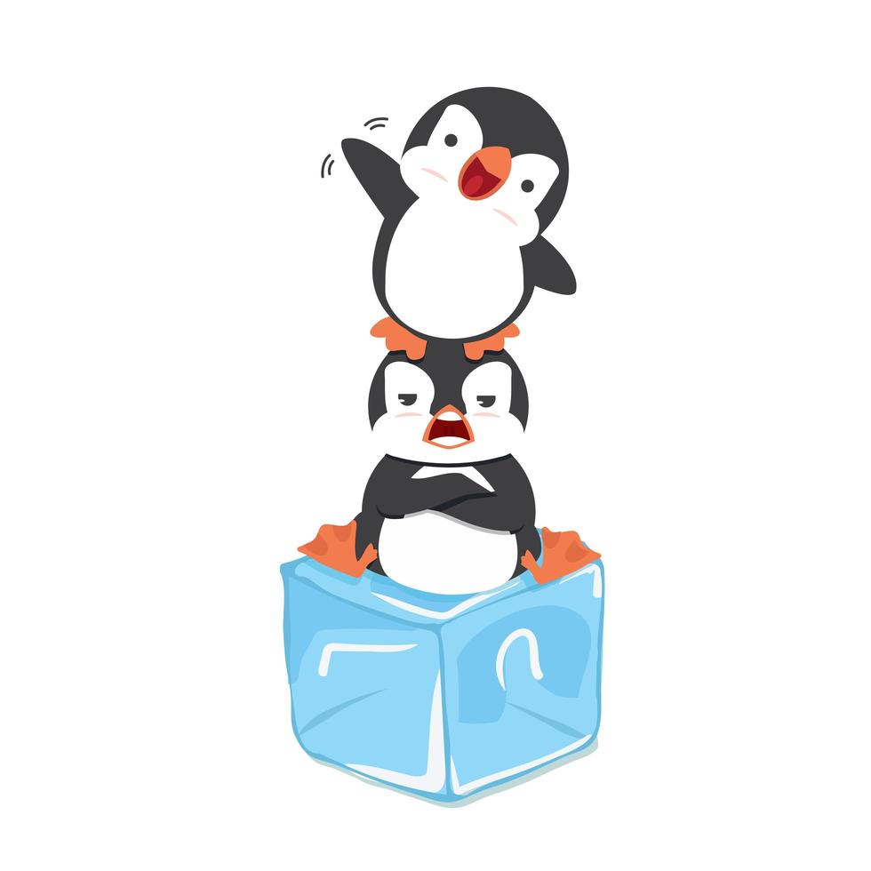 pinguini che giocano con il vettore del cubo di ghiaccio