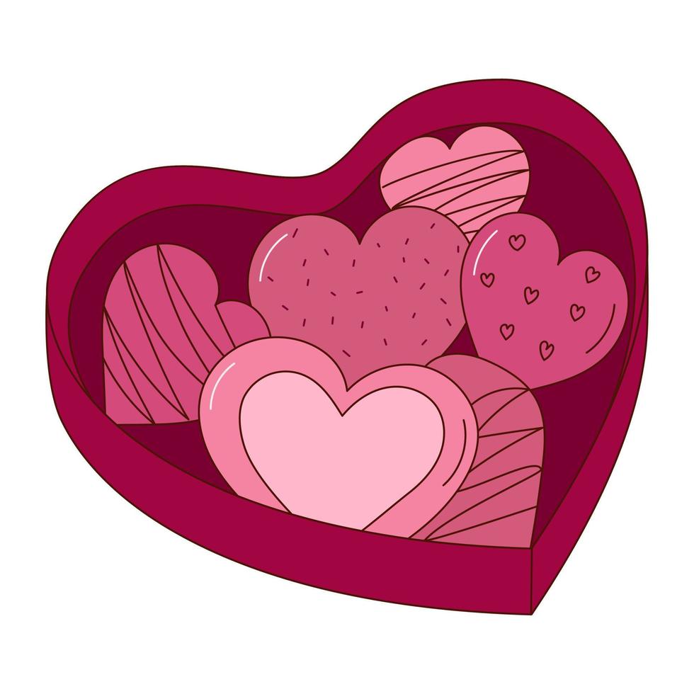 mano disegnato cioccolatini nel un' scatola per San Valentino giorno. design elementi per manifesti, saluto carte, banner e inviti. vettore