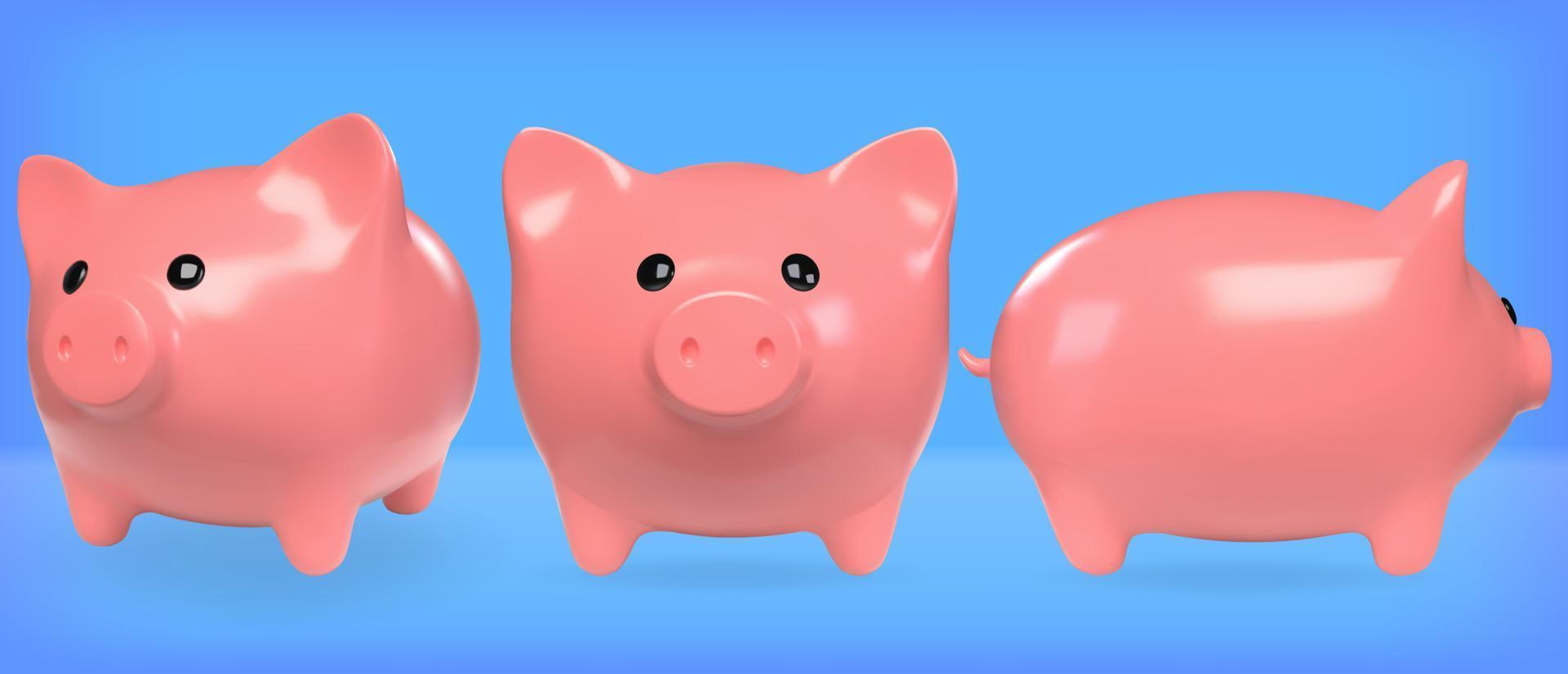 vettore rendere di un' porcellino banca. realistico impostato di rosa simbolo di profitto e crescita