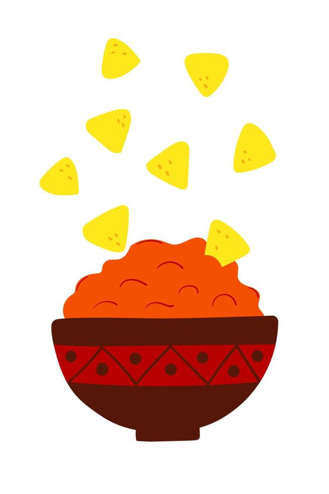 nachos patatine fritte con salsa salsa. tradizionale messicano cucina cibo. piatto vettore illustrazione