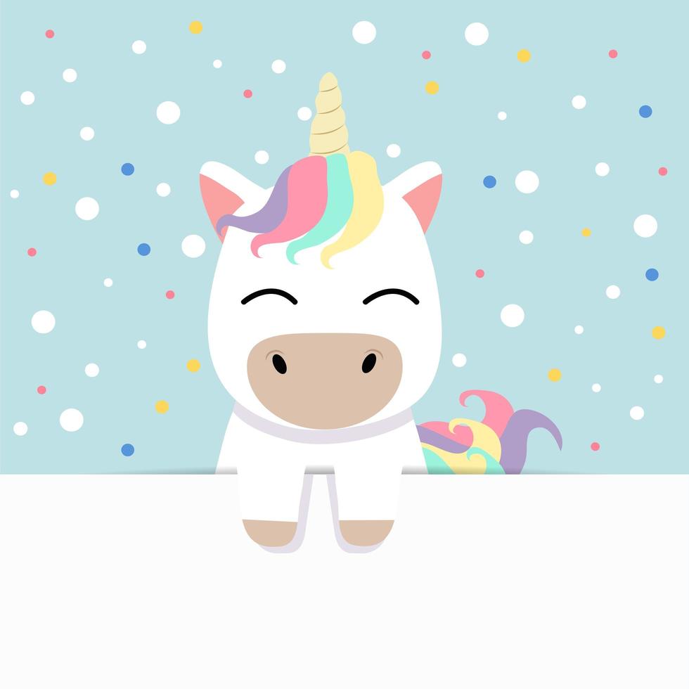 unicorno carino che tiene scheda vuota vuota vettore