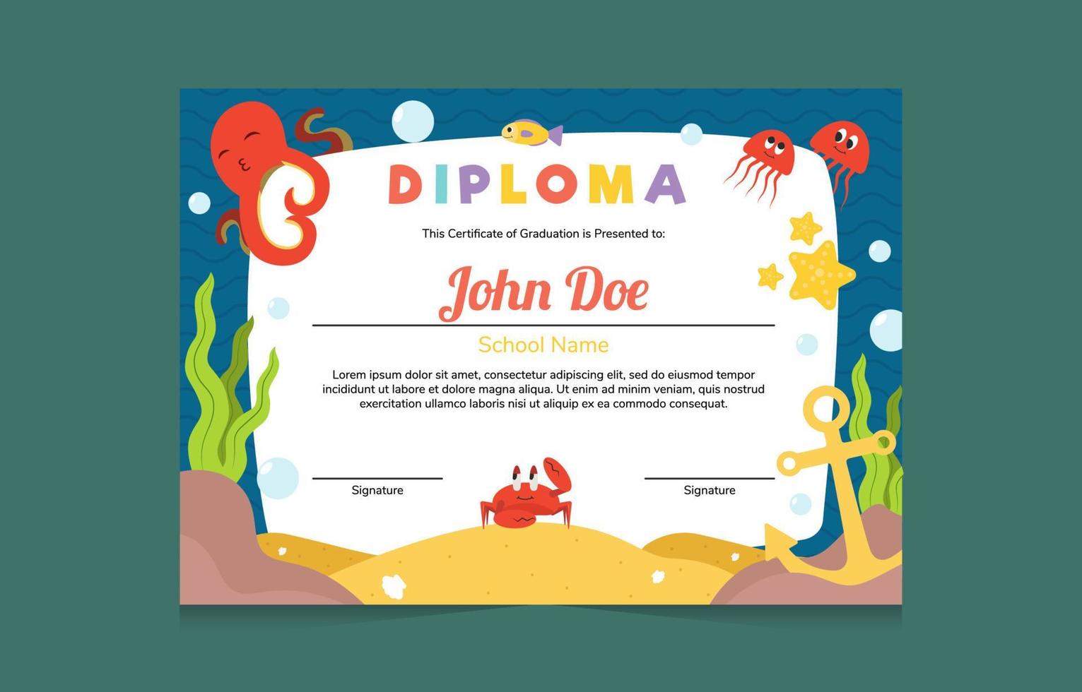 certificato di diploma per bambini vettore