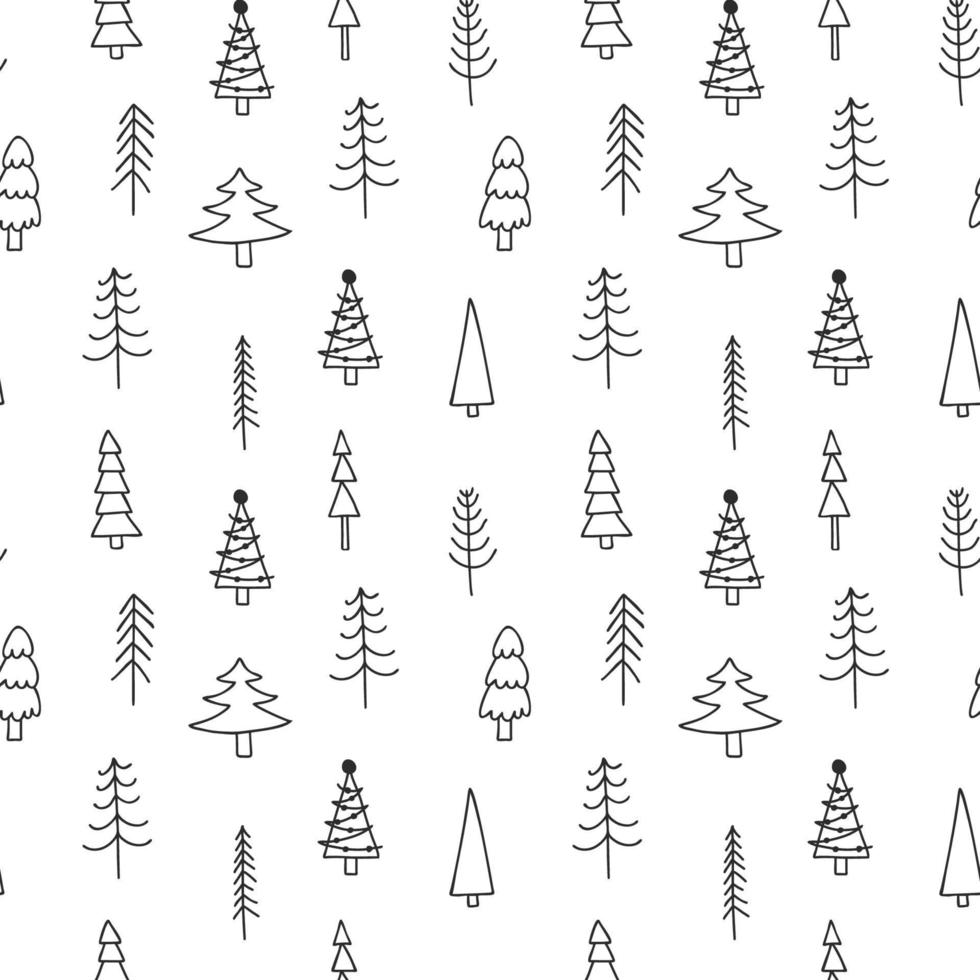 natale albero senza soluzione di continuità modello. accogliente inverno e allegro Natale vacanza sfondo. disegnato a mano scarabocchio vettore illustrazione nel nero e bianca.