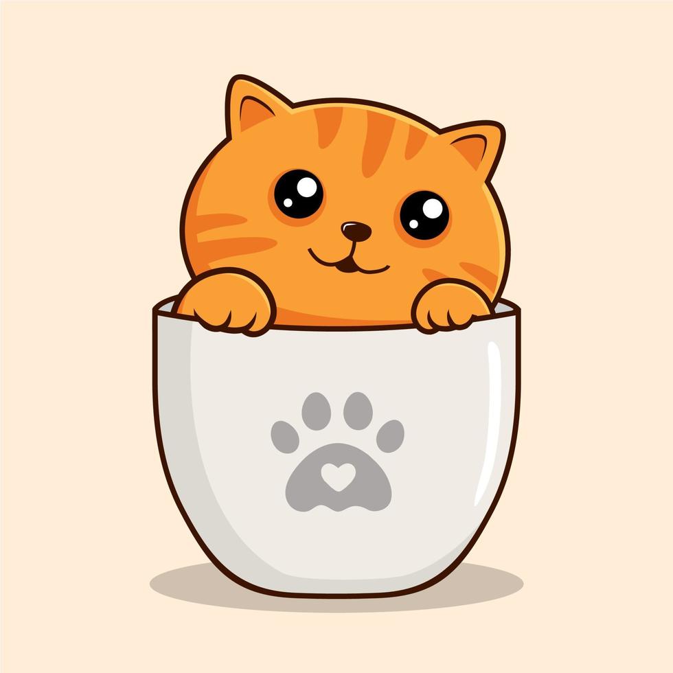 soriano arancia gatto nel tazza - carino a strisce arancia gatto nascondere nel tazza vettore