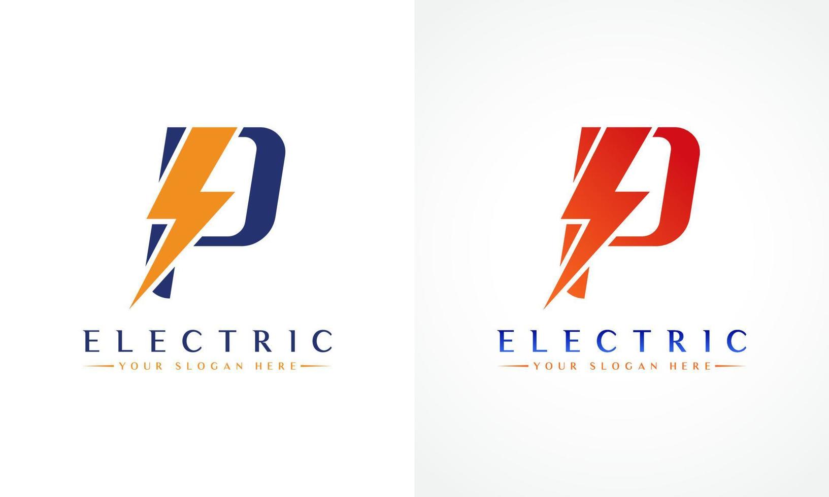 p lettera logo con fulmine tuono bullone vettore design. elettrico bullone lettera p logo vettore illustrazione.