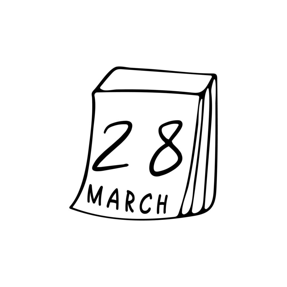 strappo calendario con un' Data di marzo 28. terra ora vettore