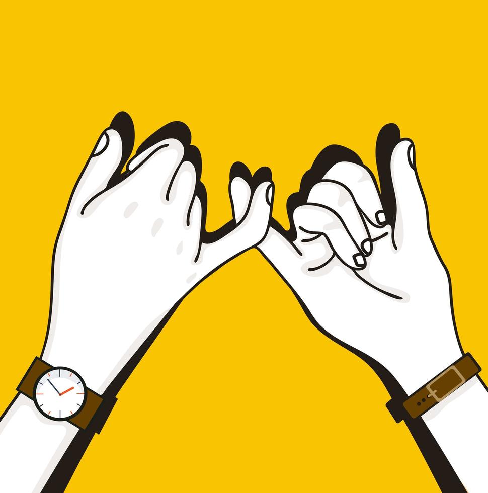 promessa di mano umana su sfondo giallo vettore