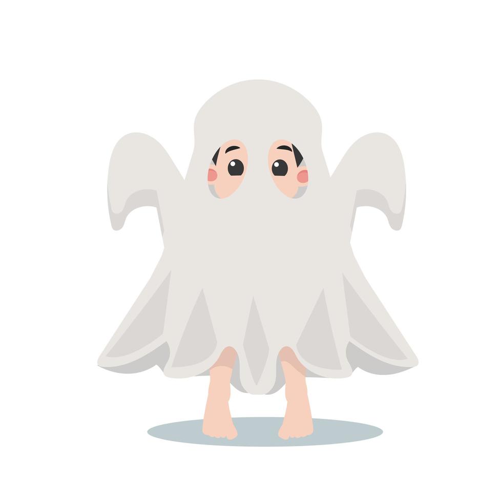 simpatico personaggio per bambini in un costume da fantasma di halloween vettore