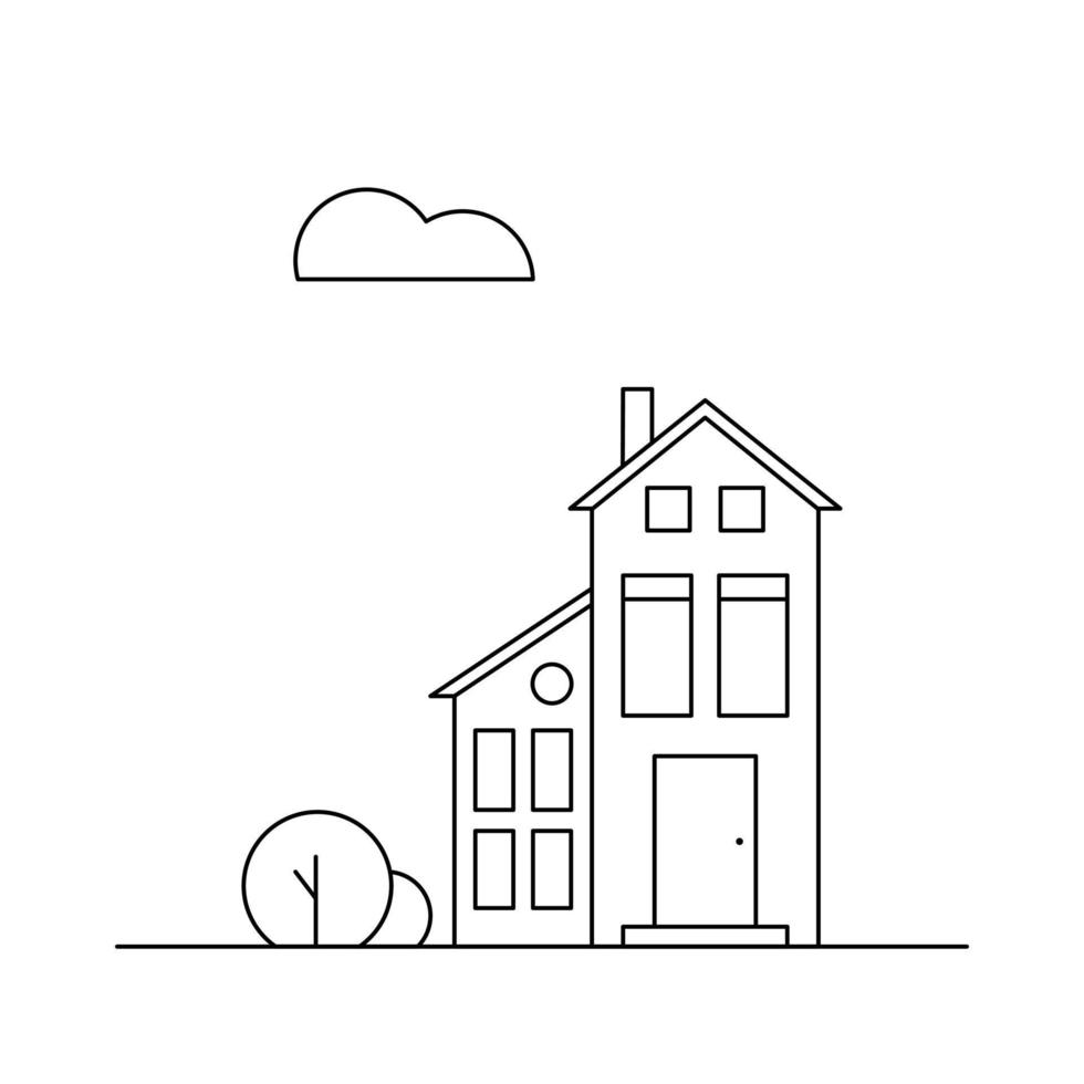 linea arte vettore Quartiere illustrazione con uno Casa e un' albero.
