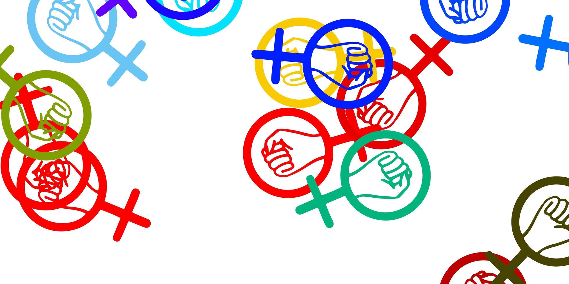 trama vettoriale multicolore leggera con simboli dei diritti delle donne.