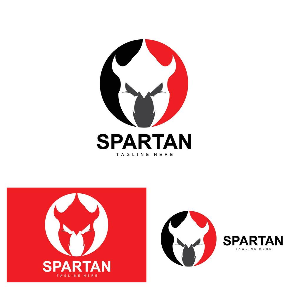 spartano logo, guerra casco completo da uomo vettore, barbaro armatura icona, vichingo, Palestra in forma disegno, fitness vettore