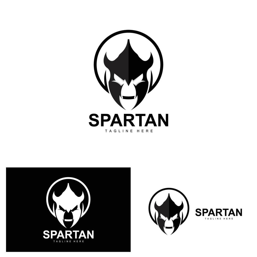 spartano logo, guerra casco completo da uomo vettore, barbaro armatura icona, vichingo, Palestra in forma disegno, fitness vettore