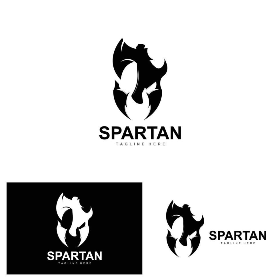 spartano logo, guerra casco completo da uomo vettore, barbaro armatura icona, vichingo, Palestra in forma disegno, fitness vettore