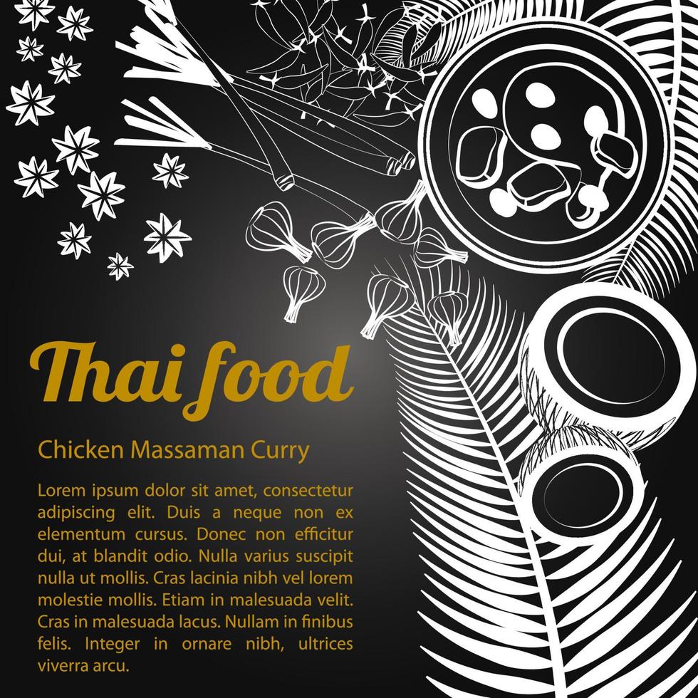 schizzo menu cibo tailandese massaman vettore