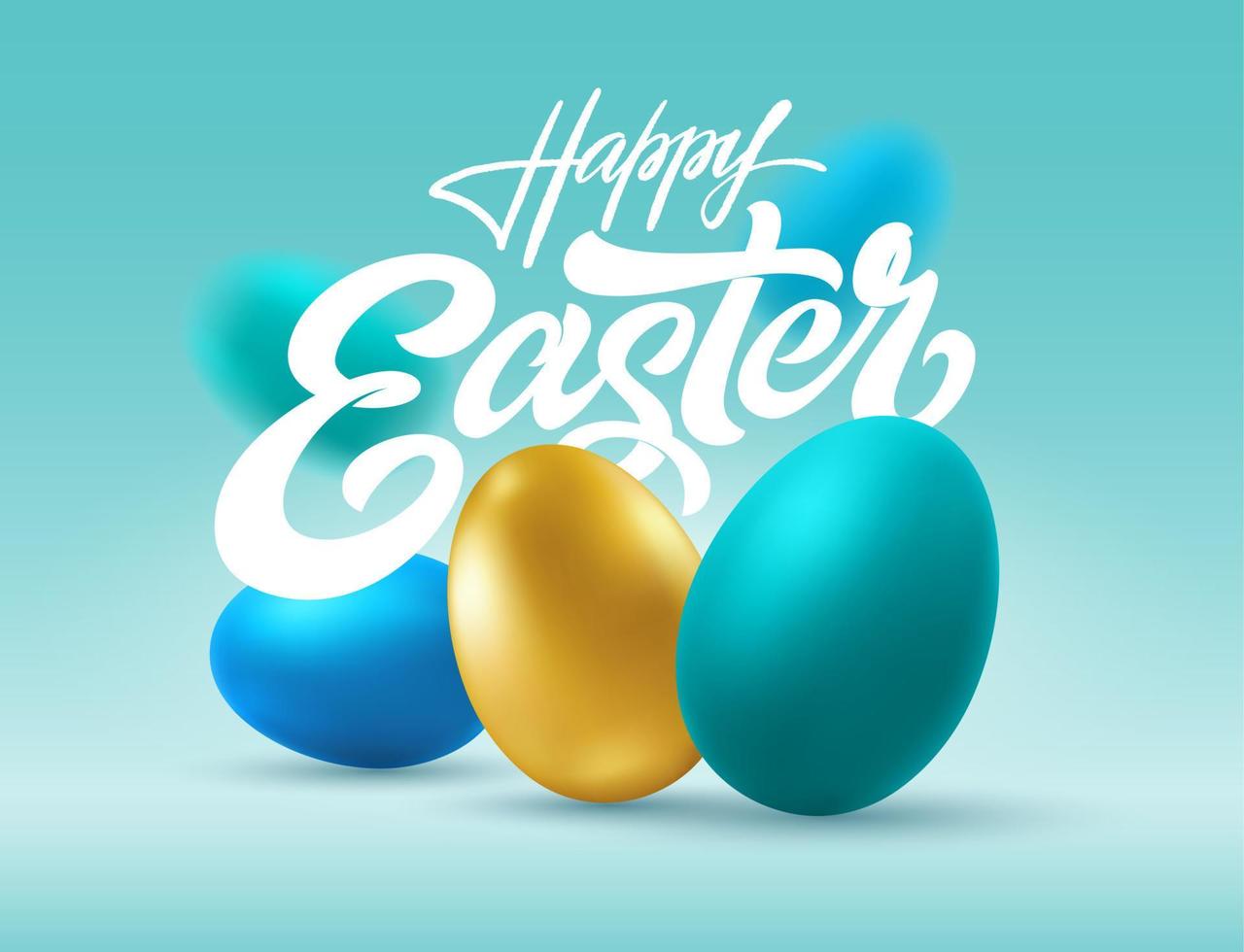contento Pasqua tipografia con 3d dipinto uovo su isolato sfondo. vettore modello con scritte, calligrafia per saluto carta. illustrazione di voluminoso colorato decorato uova, Congratulazioni.