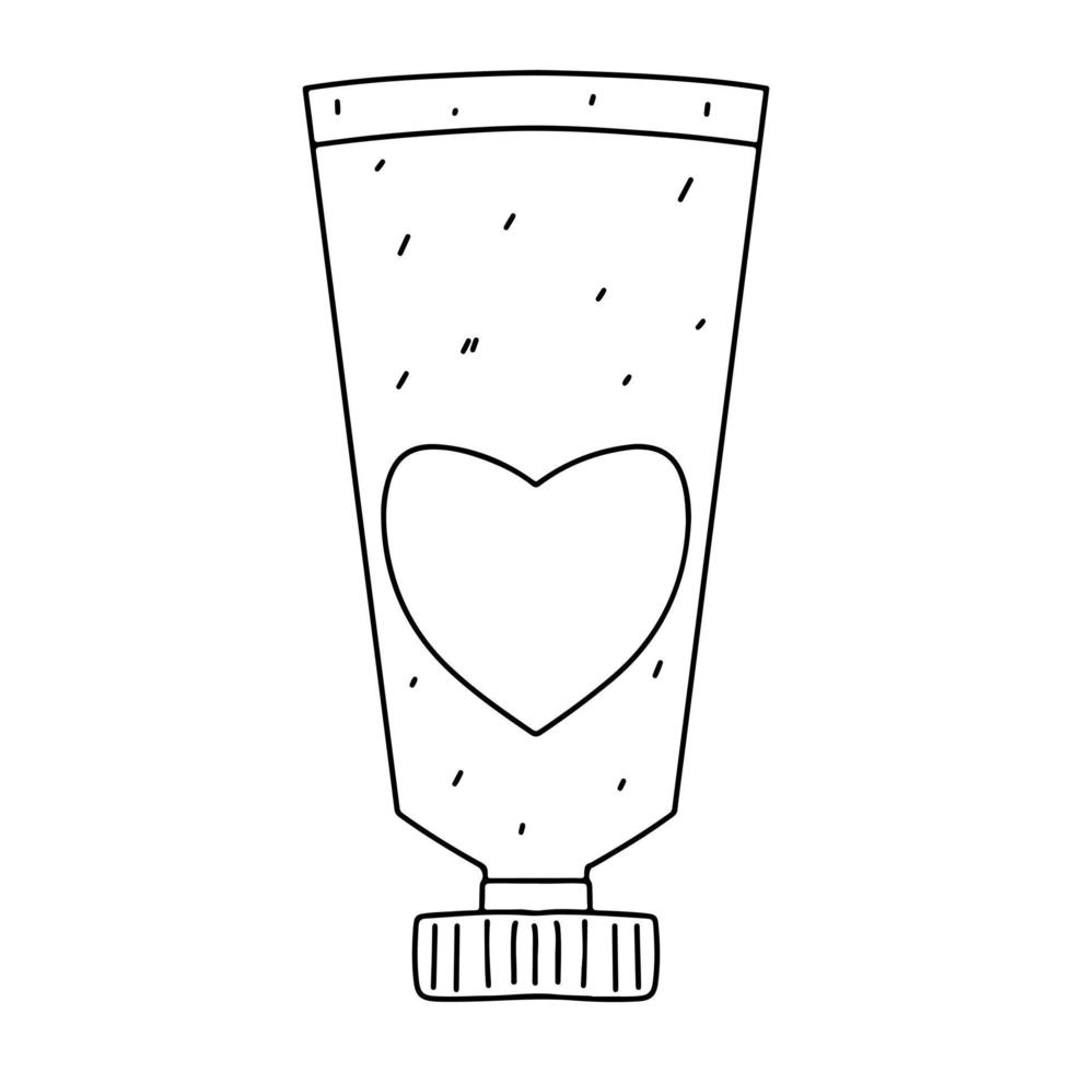 cosmetico tubo con cuore nel mano disegnato scarabocchio stile. vettore illustrazione isolato su bianca sfondo.
