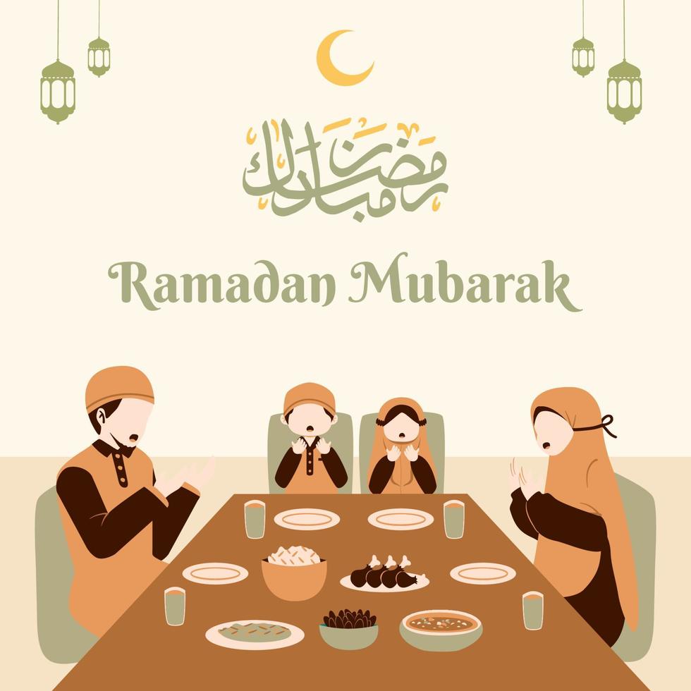 musulmano famiglia mangiare sahoor e iftar nel Ramadan vettore