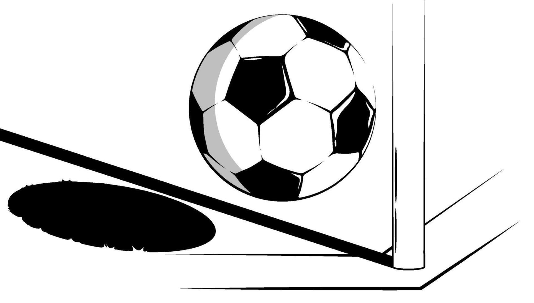 calcio palla mosche in il angolo bandiera di calcio campo. calcio torneo. sport attrezzatura. sfondo per design sport gare. nero e bianca contrasto vettore