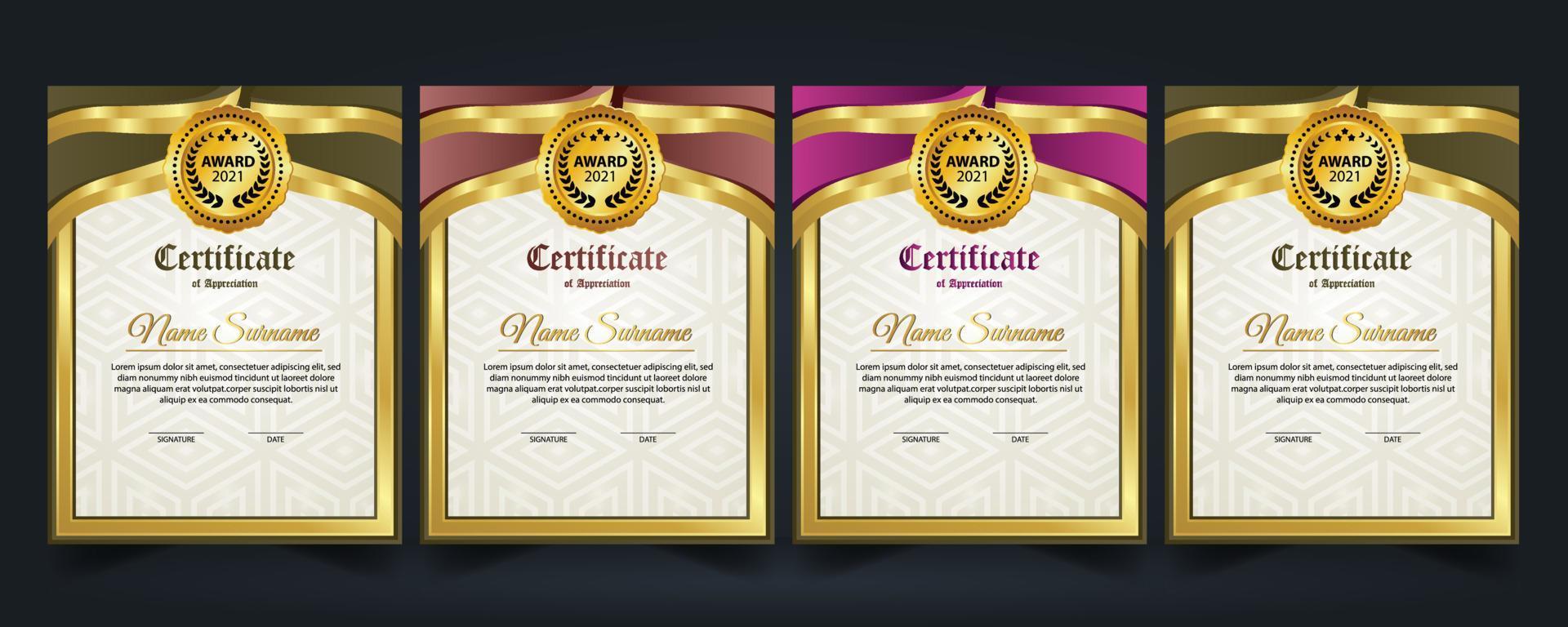 moderno design certificato disposizione concetto. semplice elegante e lussuoso elegante moderno design diploma sfondo vettore premio certificato modello design