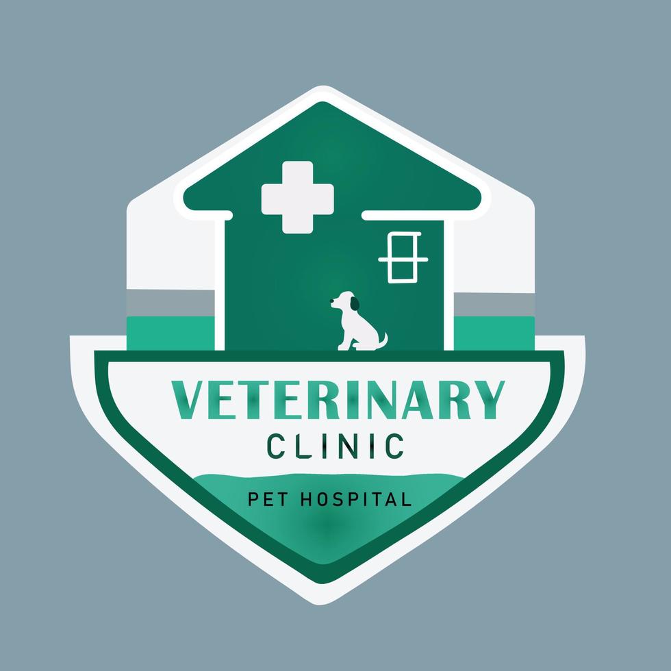 veterinario clinica logo. animale ospedale con Casa e cane illustrazione vettore