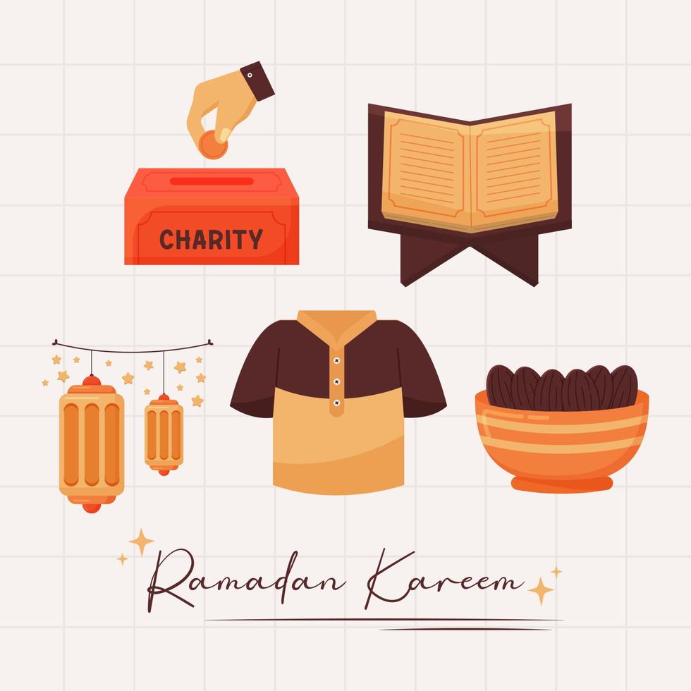 islamico Ramadan elemento collezioni nel piatto illustrazione vettore