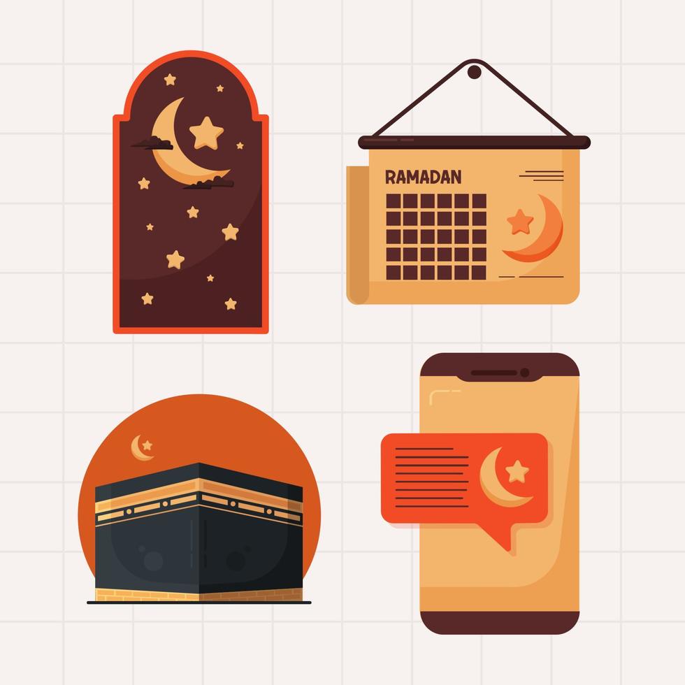 islamico Ramadan elemento collezioni nel piatto illustrazione vettore