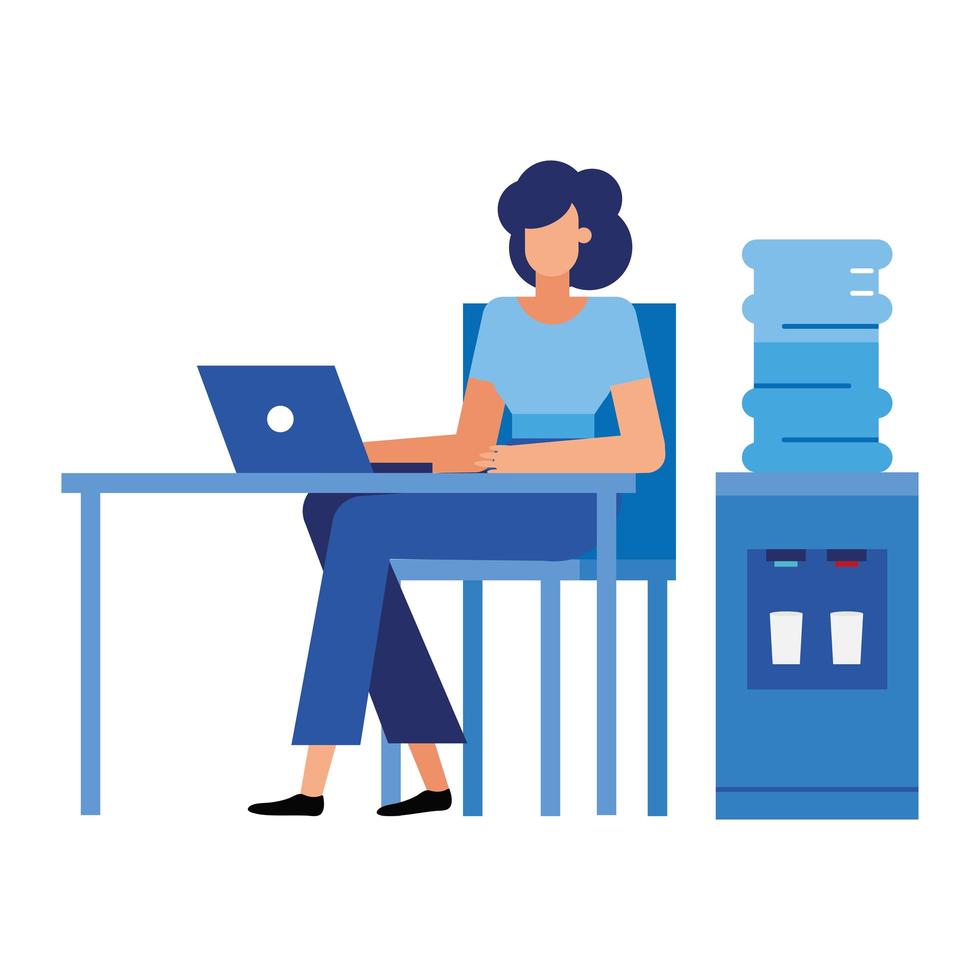 donna alla scrivania con il computer portatile nel disegno vettoriale ufficio