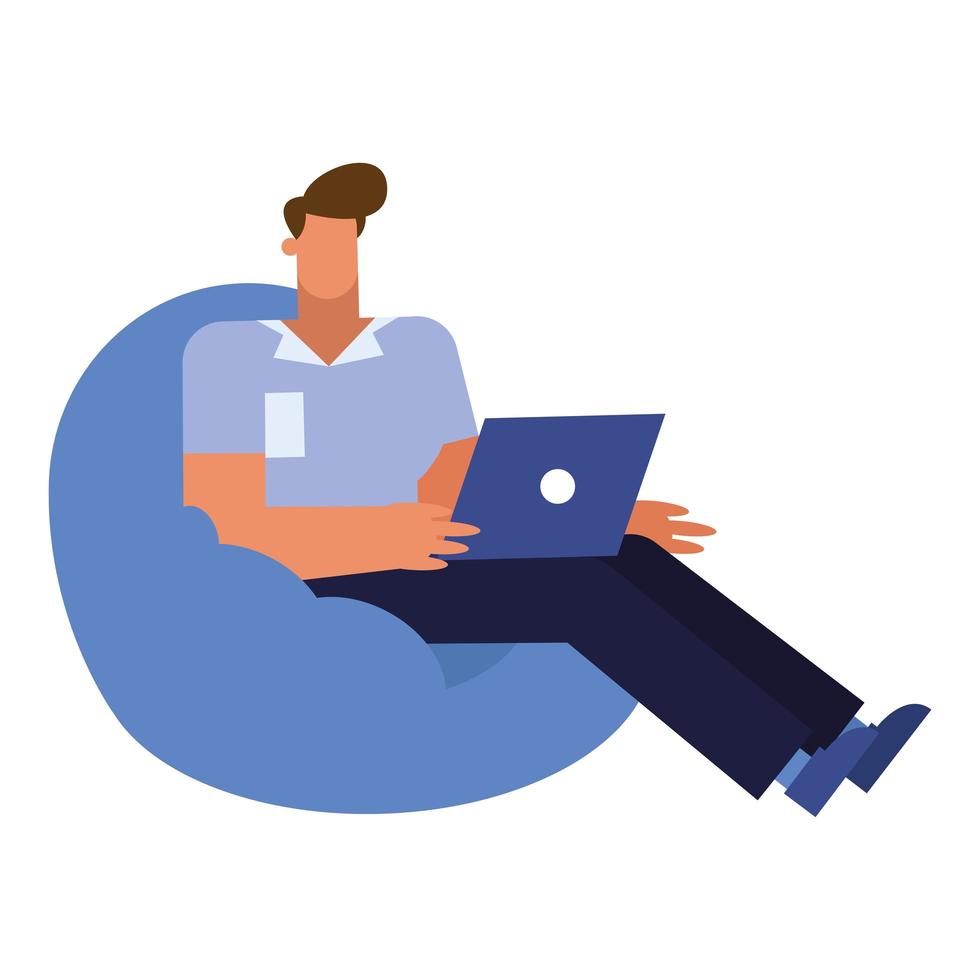 cartone animato uomo d'affari isolato con laptop su disegno vettoriale puff