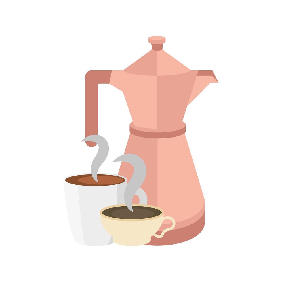 tazze di caffè e disegno vettoriale pentola