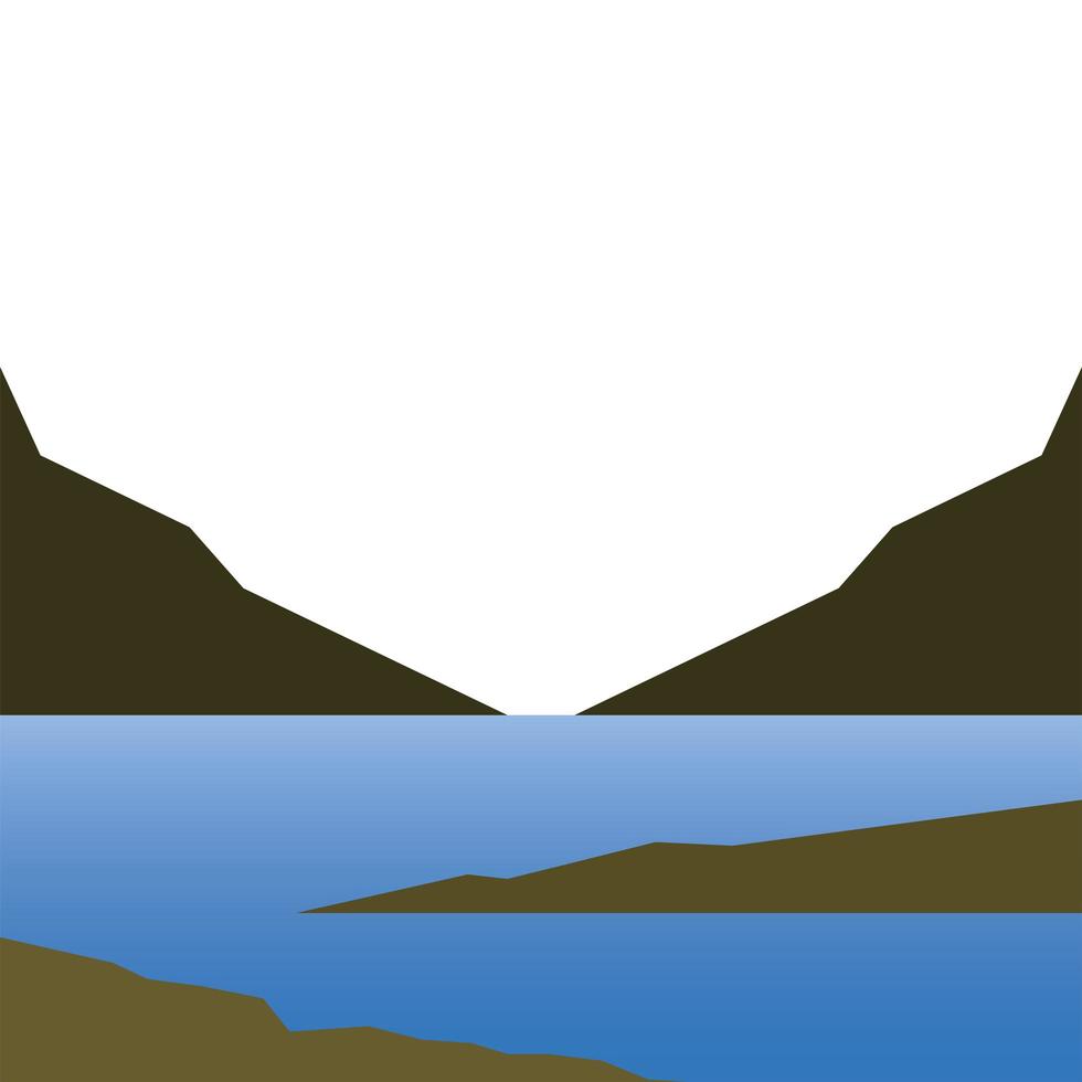 disegno vettoriale di paesaggio di lago e montagne