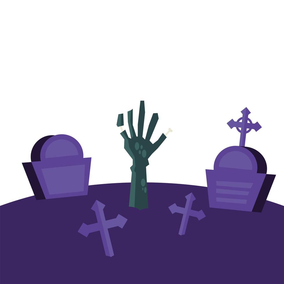 mano di zombie di Halloween al disegno vettoriale del cimitero