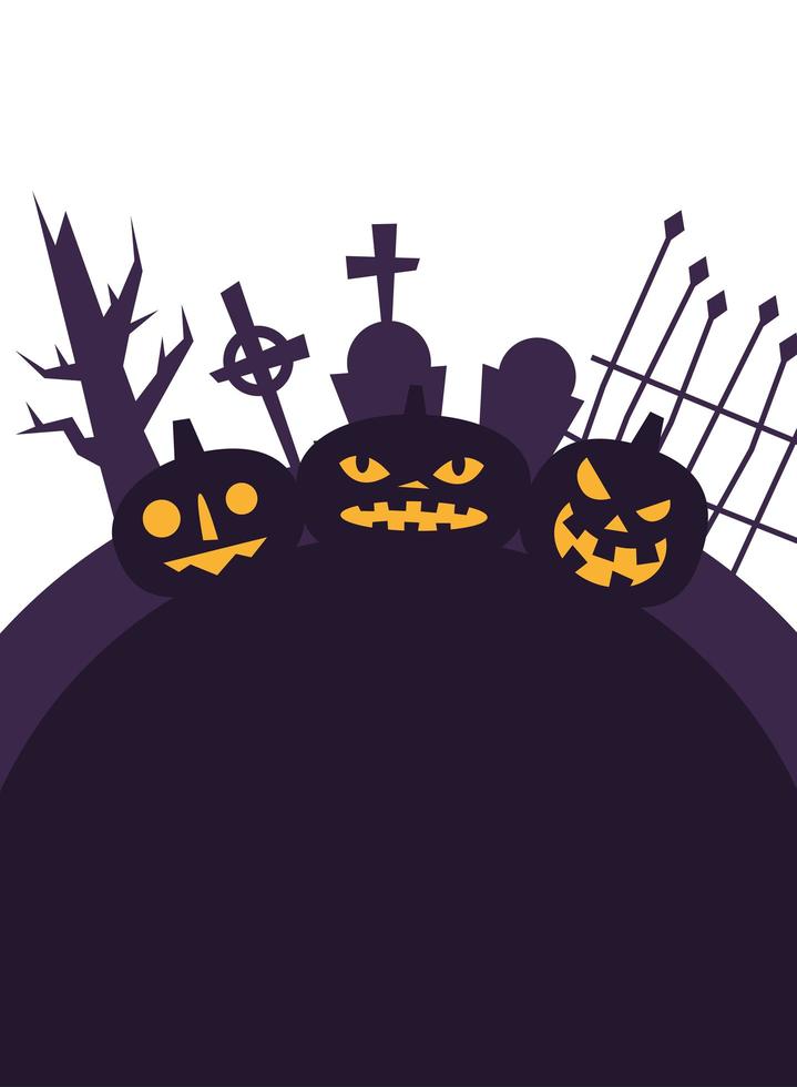 zucche di Halloween al disegno vettoriale del cimitero