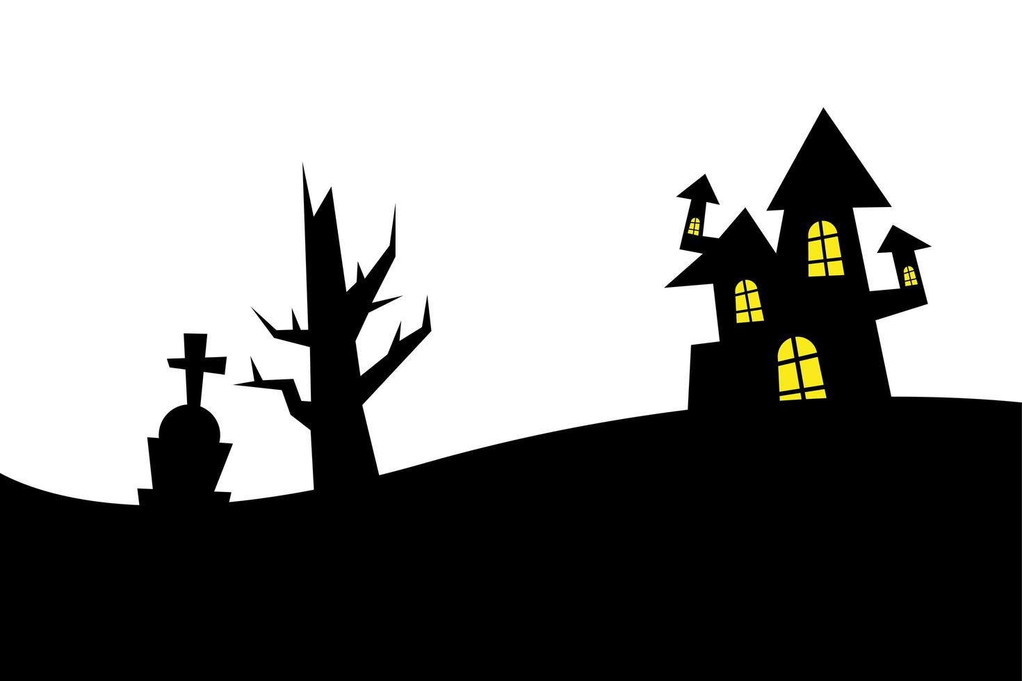 halloween house, tomba e disegno vettoriale albero spoglio