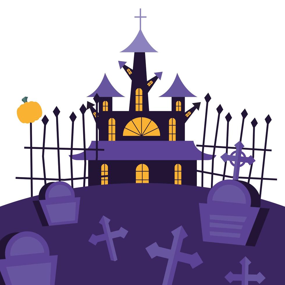 casa di halloween al disegno vettoriale del cimitero