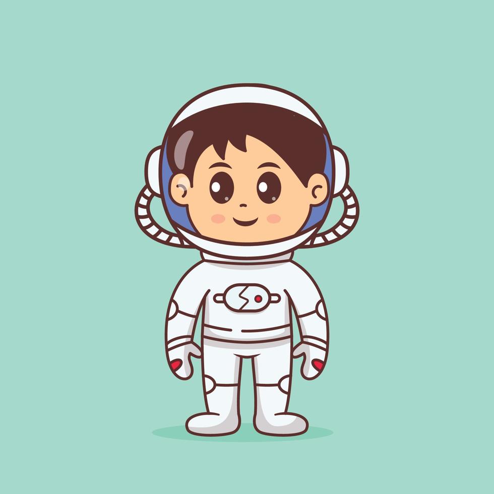 carino contento astronauta ragazzo indossare spazio completo da uomo cartone animato illustrazione vettore