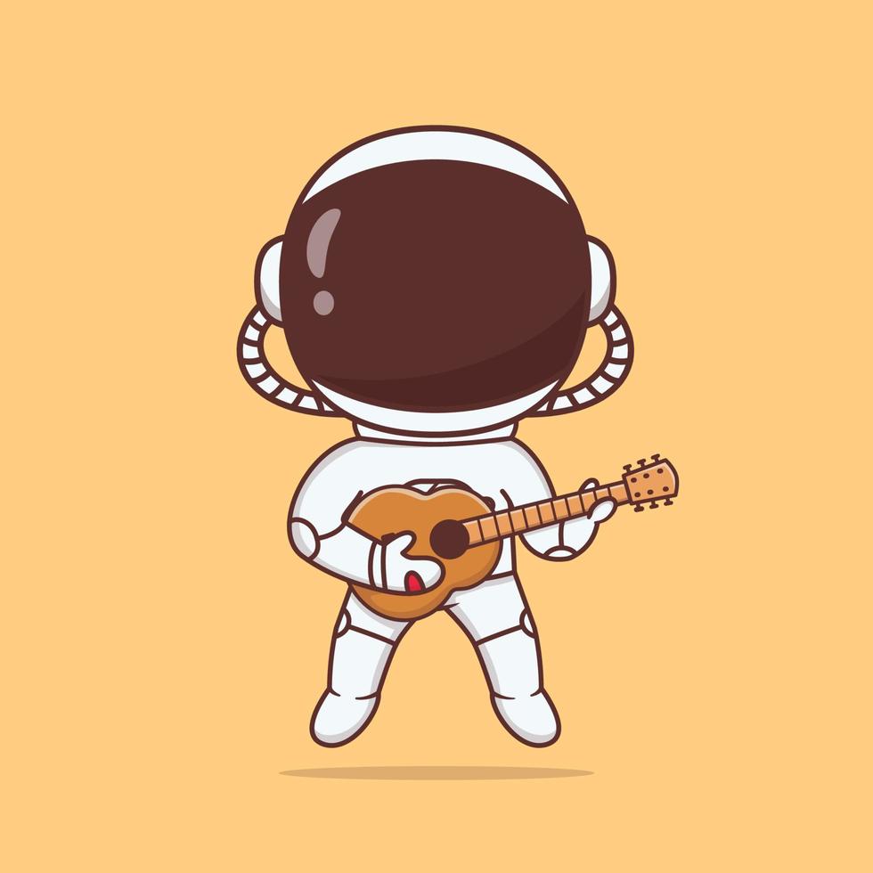 carino astronauta galleggiante e giocando chitarra cartone animato illustrazione vettore