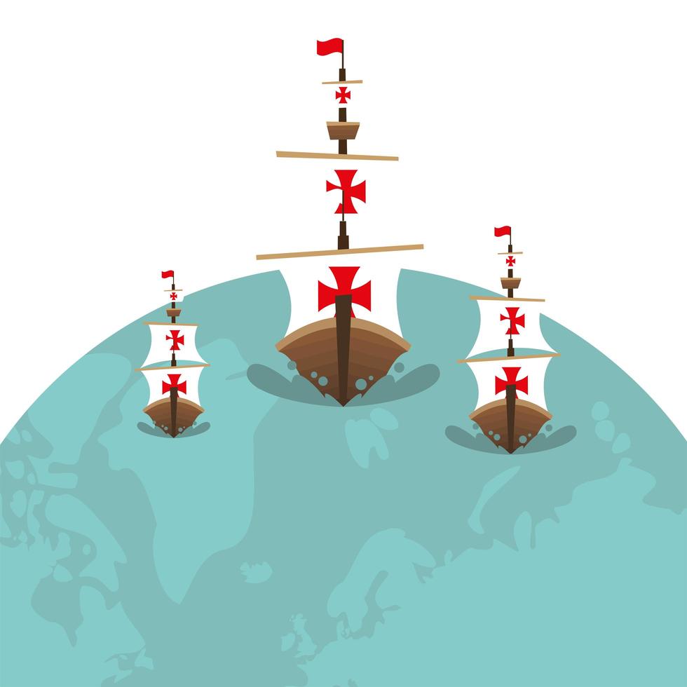 christopher columbus ship on world vector design