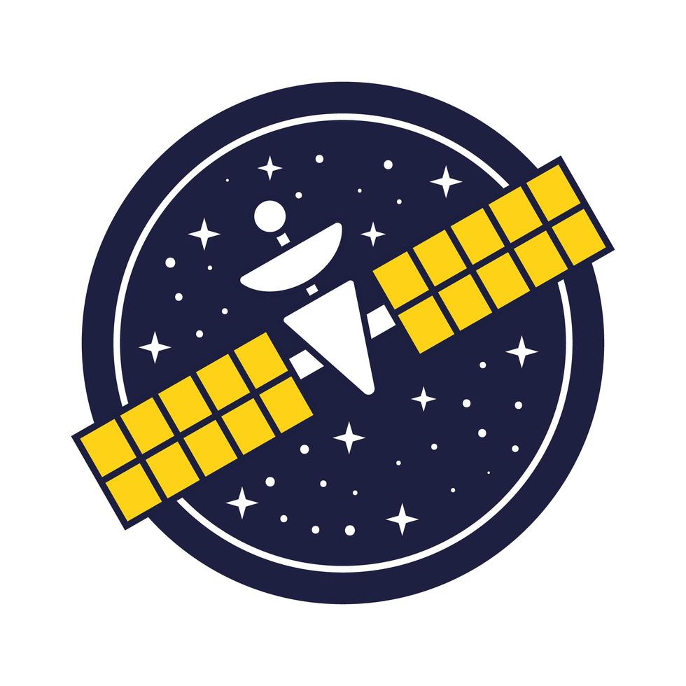 badge spaziale con linea satellitare e stile di riempimento vettore
