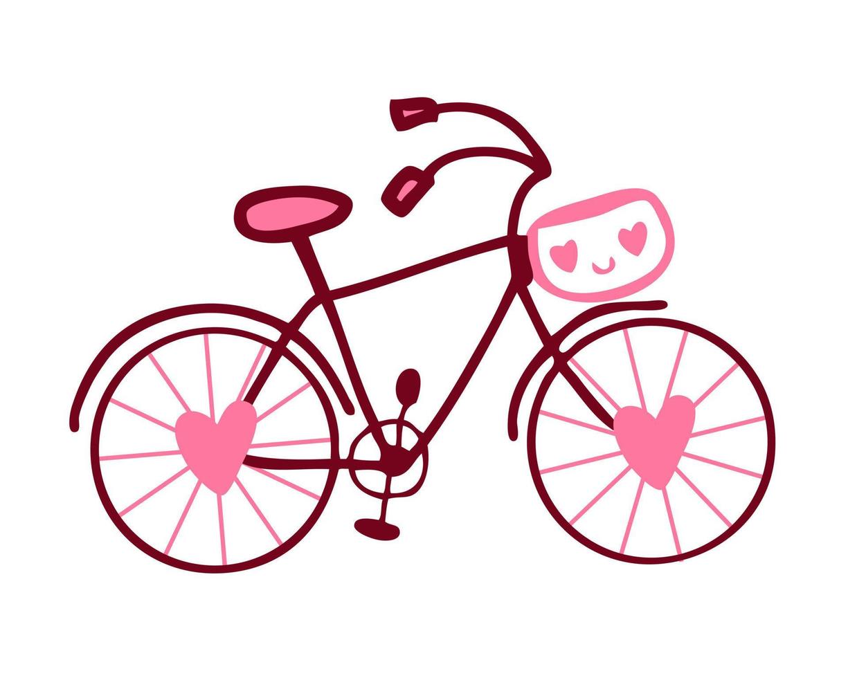 mano disegnato San Valentino bicicletta nel semplice scarabocchio stile. Perfetto per tee, adesivi, carte. vettore