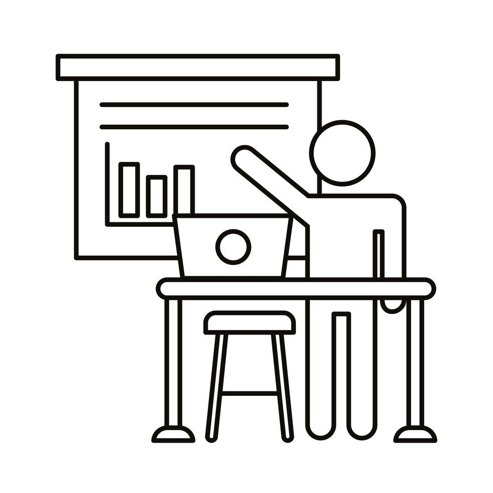 avatar utente che lavora al computer portatile con l'icona di stile della linea di statistiche vettore