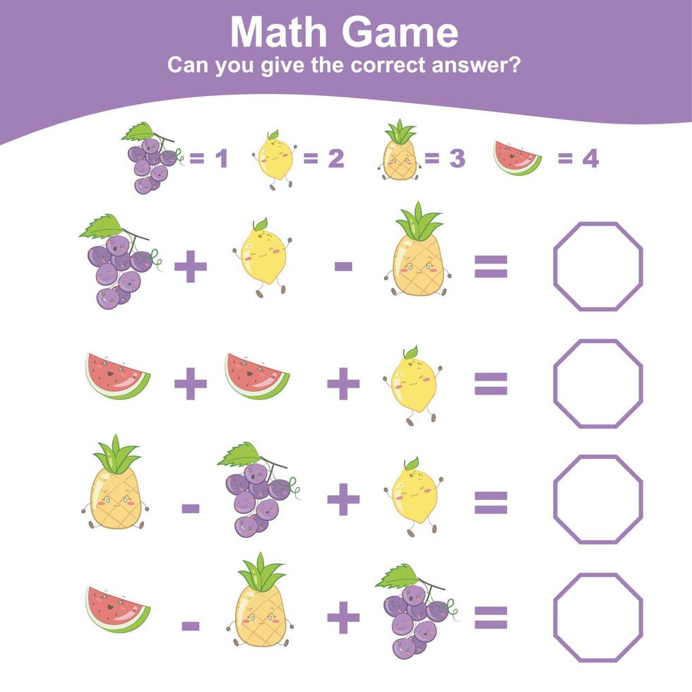 frutta conteggio matematica foglio di lavoro. matematica foglio di lavoro per scuola materna. educativo stampabile matematica foglio di lavoro. contare e Scrivi risposta attività per bambini. vettore illustrazione.